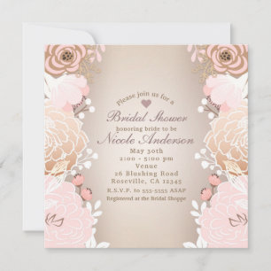 Moderne rosa und goldene Blumen Hochzeitsshower je Einladung