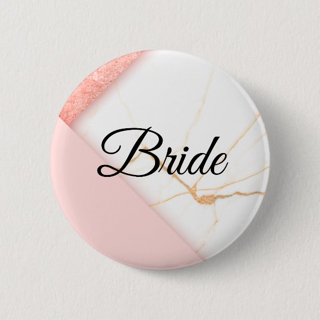 Moderne rosa und goldene Marmor-Braut Button (Vorderseite)