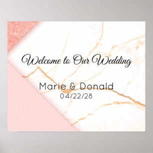 Moderne rosa und goldene Marmor-Hochzeit Poster