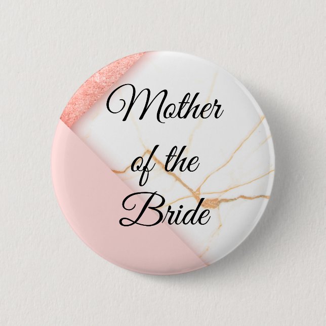 Moderne rosa und goldene Marmor-Mutter der Braut Button (Vorderseite)