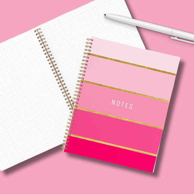 Moderne rosa und goldene Trendfarben Notizbuch (Colorful pink & gold ombre notebook perfect for modern colorful girls stationery.)