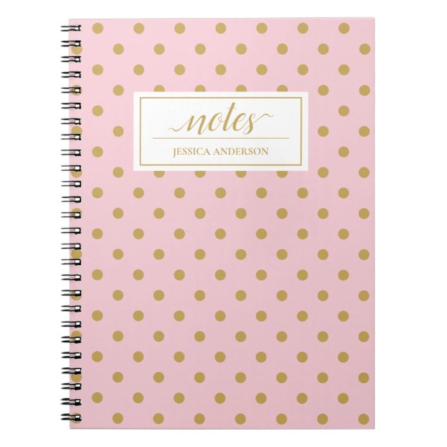 Moderne rosa und goldfarbene Polka-Punkte-Muster Notizblock (Vorderseite)