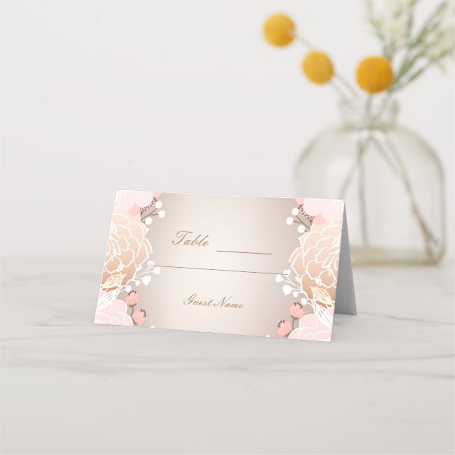 Moderne Rosa- und Goldflorale Blume Hochzeitstisch Platzkarte (Rückseite)