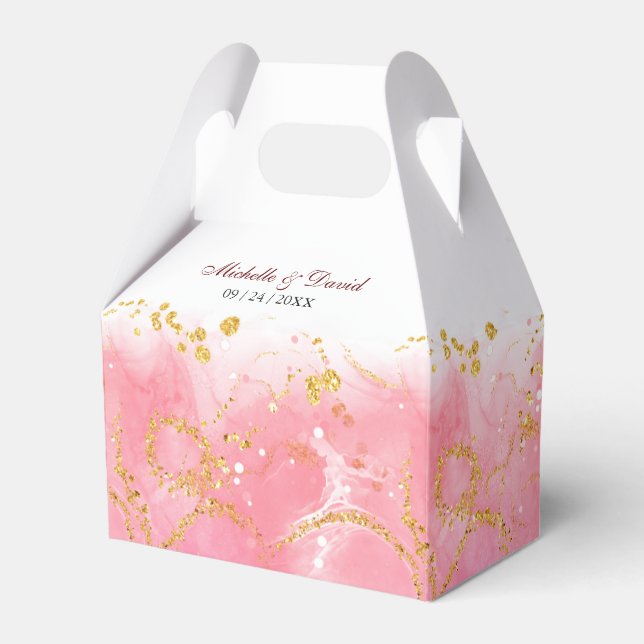 Moderne Rosa- und Goldmarmorhochzeit Geschenkschachtel (Vorderseite)