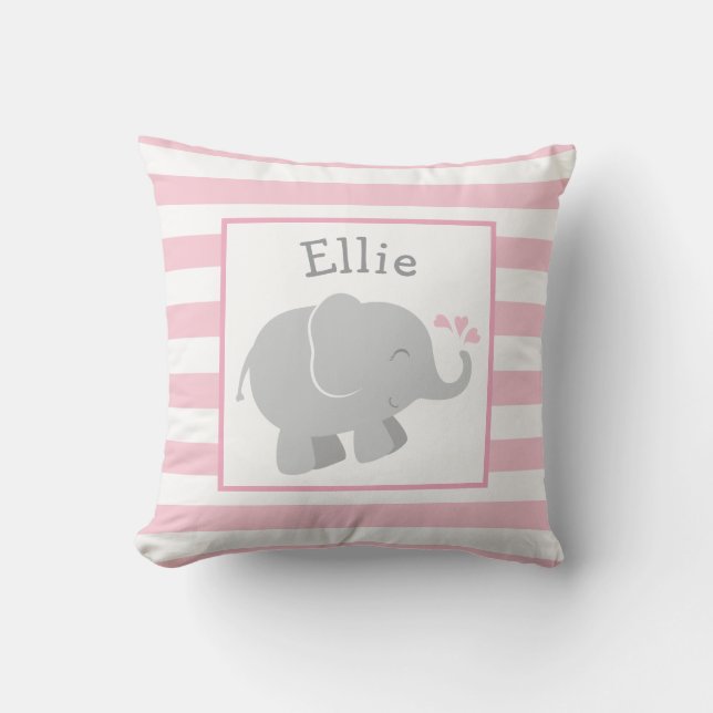 Moderne rosa und graue Elefant Custom Monogram Kissen (Vorderseite)