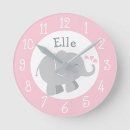 Moderne rosa und graue Elefant Custom Monogram Runde Wanduhr