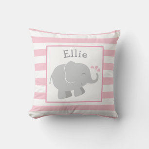 Moderne rosa und graue Elefantenmonogramm Kissen