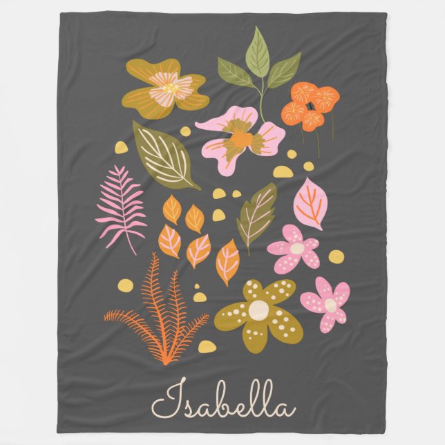 Moderne rosa und graue florale Kunst Personalisier Fleecedecke (Vorderseite)