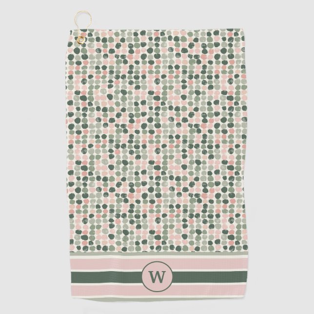 Moderne rosa und grüne Abstrakte Polka-Punkte Golfhandtuch (Vorderseite)