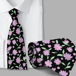 Moderne rosa und grüne Aquarellblumen Krawatte
