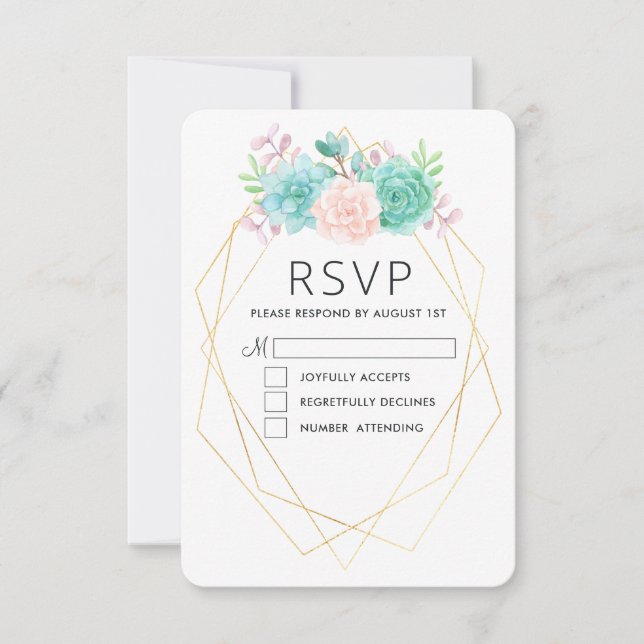 Moderne rosa und grüne Aquarellfarben RSVP Karte (Vorderseite)