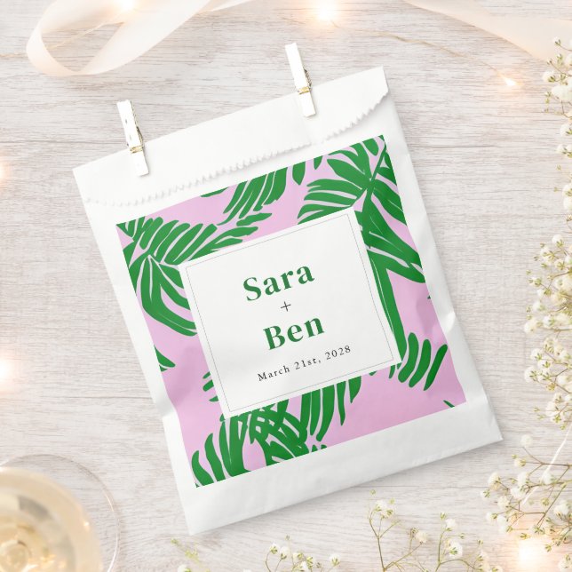 Moderne Rosa und grüne Palmen Hochzeiten Geschenktütchen (Ausgeschnitten)