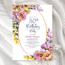 Moderne rosa und orangefarbene Blumenparty zum 50.