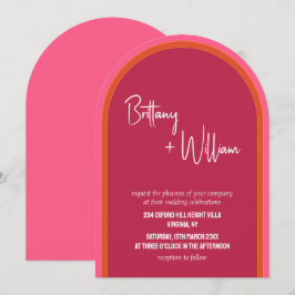 Moderne rosa und orangefarbene Sommerhochzeit Einladung