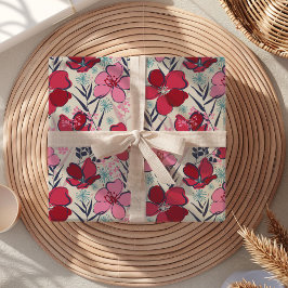 Moderne Rosa und Rote Flora Geburtstag Geschenkpapier