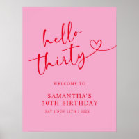 Moderne rosa und rote Hello 30. Geburtstags-Willko