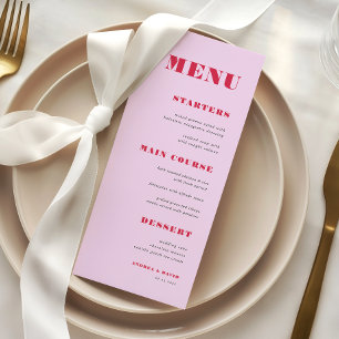 Moderne rosa und rote kühne Typografie Hochzeitsdi Menükarte