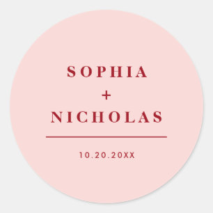 Moderne Rosa und Rote Minimal Hochzeit Runder Aufkleber