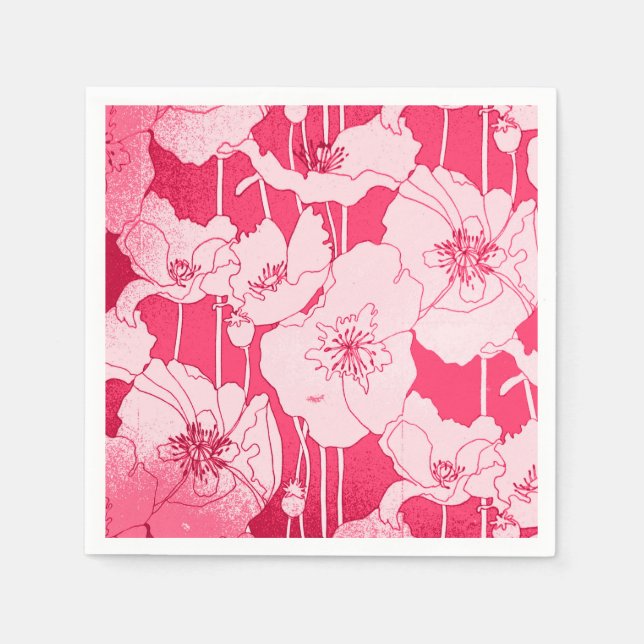 Moderne rosa und rote Pflaumen Dekoupage und Handw Serviette (Vorderseite)