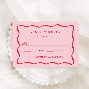 Moderne rosa und rote wellenförmige Rahmenhochzeit RSVP Karte