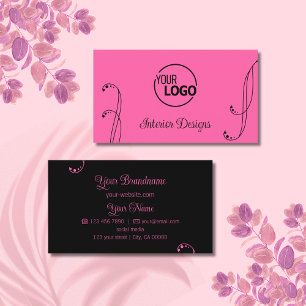 Moderne Rosa und Schwarz mit Verzierten Logos Visitenkarte