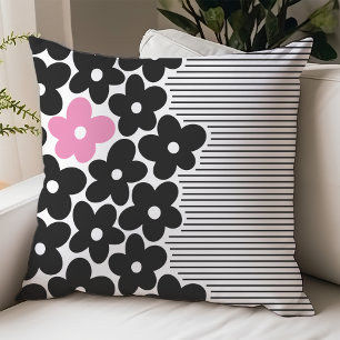 Moderne rosa und schwarze Blumeneinrichtung für da Kissen
