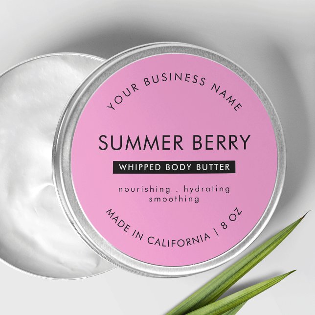 Moderne rosa und schwarze Butter Kosmetik Jar Lid Runder Aufkleber (Modern Pink & Black Body Butter Cosmetic Jar Lid Classic Round Sticker)
