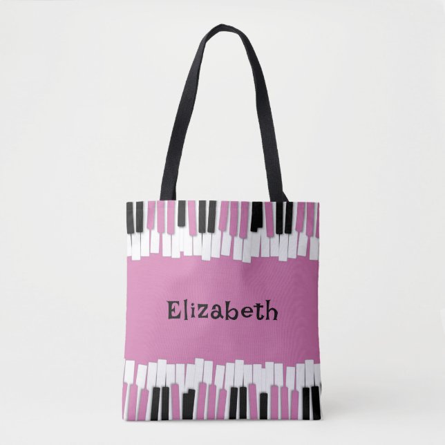 Moderne rosa und schwarze Klaviertasten nach Maß Tasche (Vorderseite)