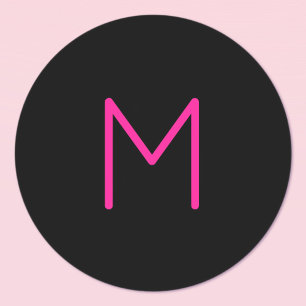 Moderne rosa und schwarze Monogramm Runder Aufkleber