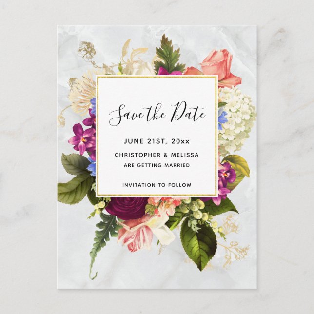 Moderne Rosa- und Weißblütenhochzeit retten das Da Postkarte (Vorderseite)