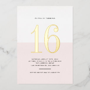 Moderne Rosa und Weiße 16 . Geburtstag Goldfolie Folieneinladung