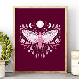 Moderne rosa und weiße abstrakte Mottenillustratio Poster