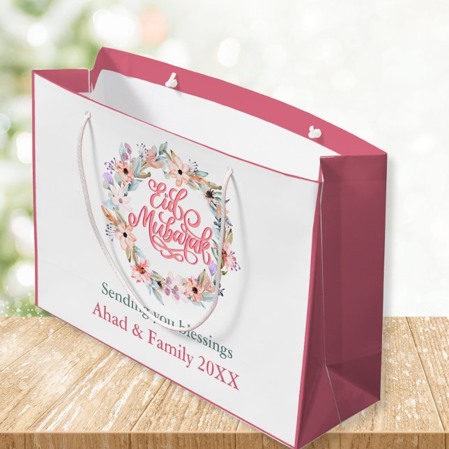 Moderne rosa und weiße, florale Eid Mubarak Gesche Große Geschenktüte (Von Creator hochgeladen)