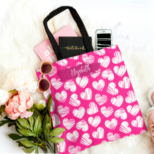 Moderne rosa und weiße gekritzelte Herz-Valentinsn Tasche