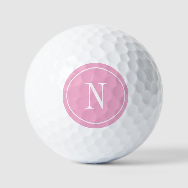 Moderne rosa und weiße Monogramm Golfball (Vorderseite)