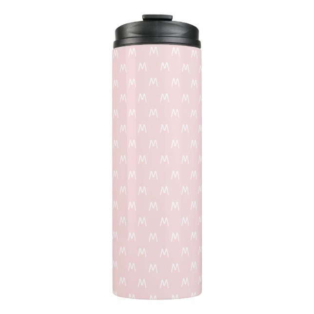 Moderne rosa und weiße Monogramm Thermosbecher (Vorderseite)
