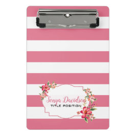 Moderne rosa und weiße Streifen Mini Klemmbrett
