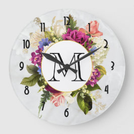 Moderne rosa und weiße Wasserfarben Blumenstrauß Große Wanduhr