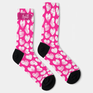 Moderne rosa und weißes doodled Herz Valentine Nam Socken