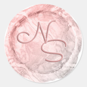 Moderne Rosa-Wachs-Siegel-Monogramm-Aufkleber Runder Aufkleber