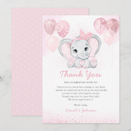 Moderne rosa Wasserfarbe Niedlich Elephant Baby Du Dankeskarte
