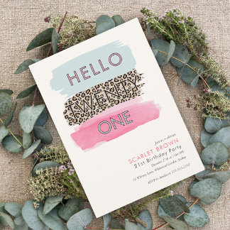 Moderne rosa Wasserfarbe Stripte 21. Geburtstag Einladung