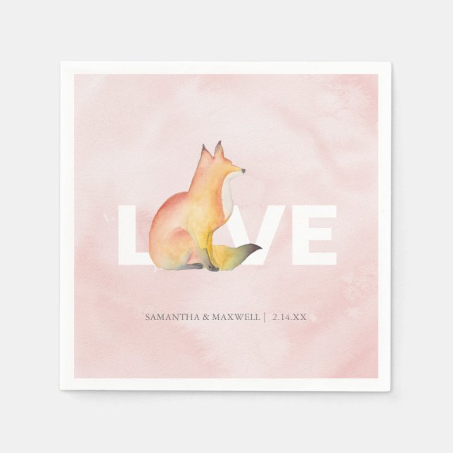Moderne rosa Wasserfarbe Woodland Fox Thema Serviette (Vorderseite)