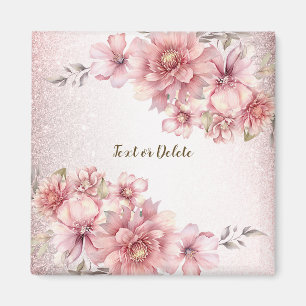 Moderne rosa Wasserfarben-Blumen mit glänzendem Gl Magnet
