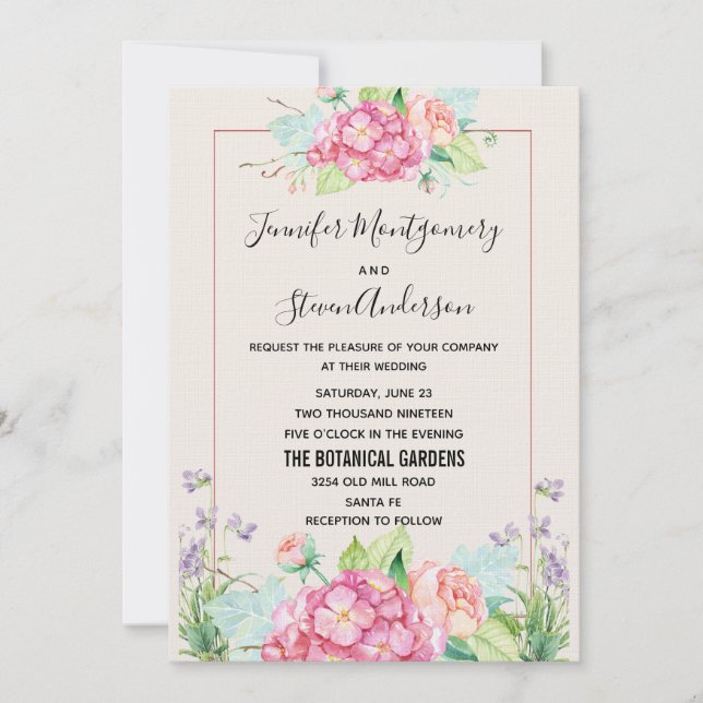 Moderne rosa Wasserfarben Blumenkuchen Hochzeit Einladung (Vorderseite)