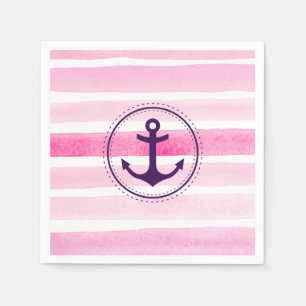 Moderne rosa Wasserfarben Streifen Lila Anker Serviette