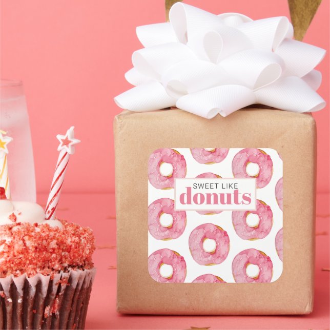 Moderne rosa Wasserfarben süß wie Donuts Zitat Quadratischer Aufkleber (Party)