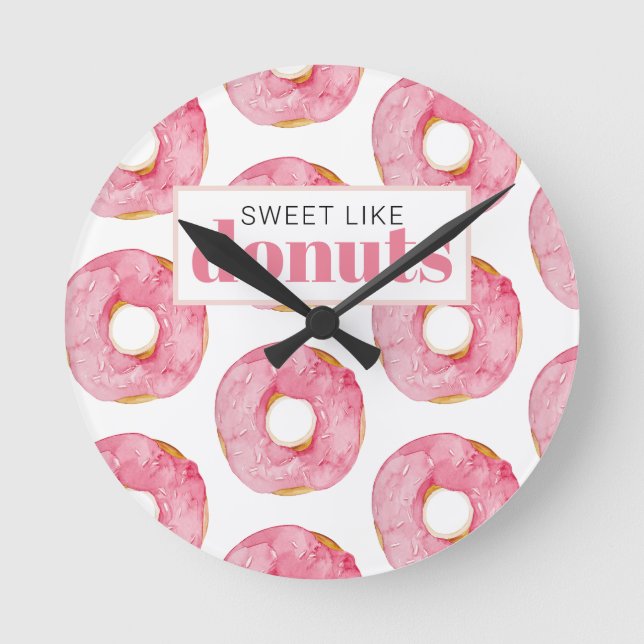 Moderne rosa Wasserfarben süß wie Donuts Zitat Runde Wanduhr (Vorderseite)