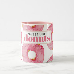 Moderne rosa Wasserfarben süß wie Donuts Zitat Zweifarbige Tasse