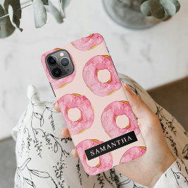 Moderne rosa WasserfarbenDonuts Muster mit Namen iPhone 11Pro Max Hülle